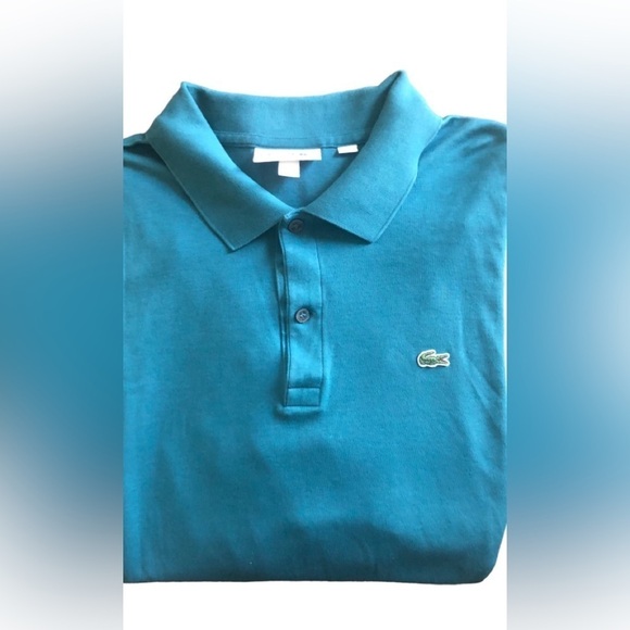 Lacoste Short Sleeve Polo Teal US 3XL EU 8~2 Button Soft Jersey Knit Croc Logo - Picture 3 of 7